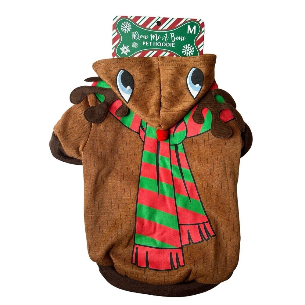 NEW Throw Me a Bone Reindeer Pet Dog Hoodie Shirt Christmas Holiday Size M